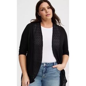 Torrid Black Super Soft Crochet Trim Cardigan Size 4X 26/28